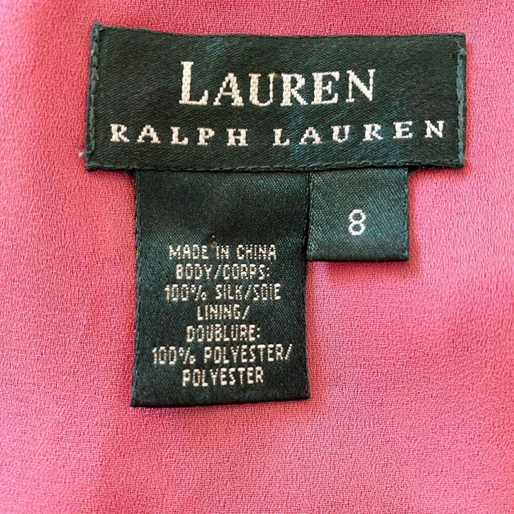 Ralph Lauren Cottage Core Pink Floral Silk Ruffle Frilly Wrap Midi Dress 8 / M - Picture 7 of 7